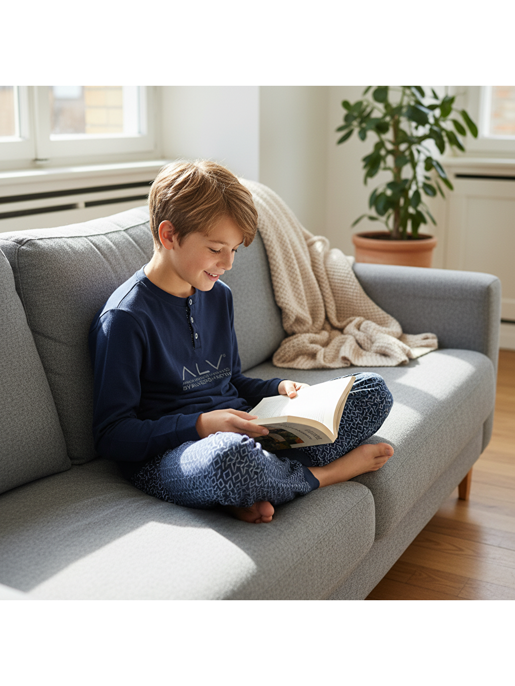 Genç Erkek Pamuklu Lacivert Renk Pijama Takımı Al001 V1 Bb2431-1