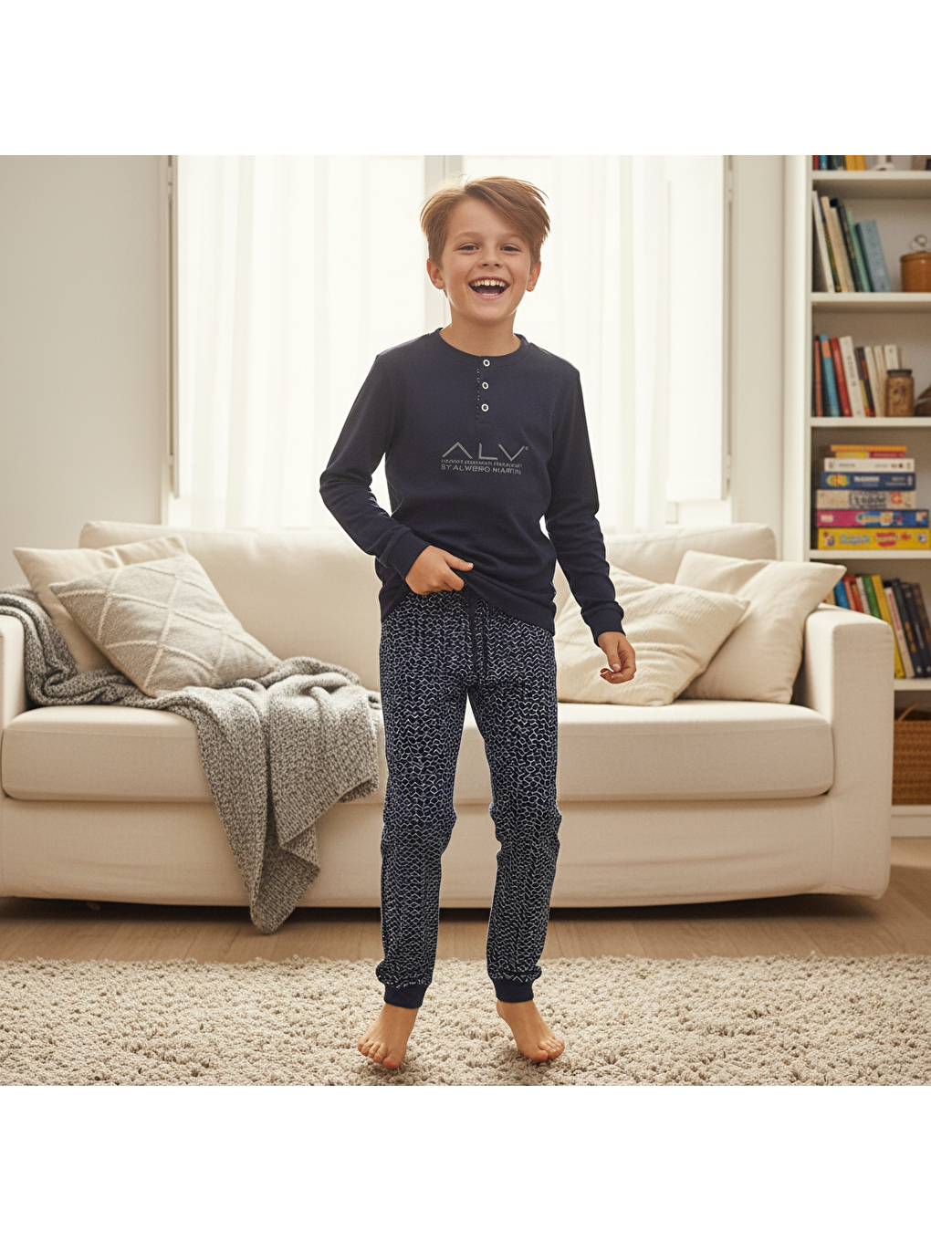 Genç Erkek Pamuklu Lacivert Renk Pijama Takımı Al001 V1 Bb2431-2