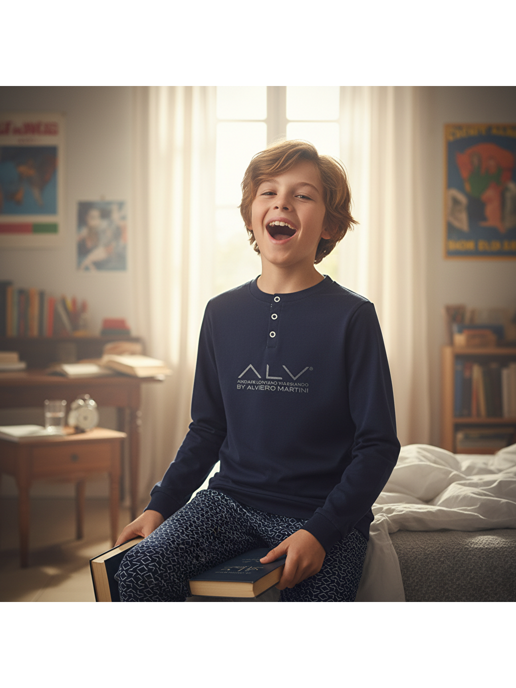 Genç Erkek Pamuklu Lacivert Renk Pijama Takımı Al001 V1 Bb2431-3