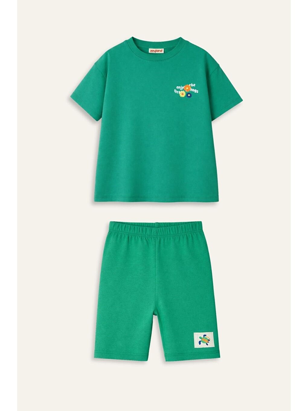 Kız Çocuk Baskılı T-Shirt Ve Tayt Takım  - Yeşil-2