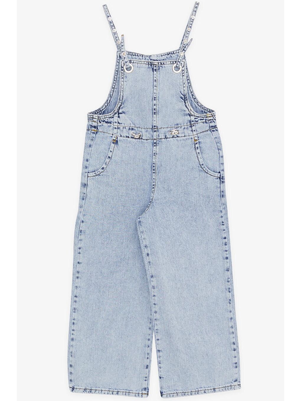 Kız Çocuk Jean Salopet Tulum Geniş Paça Çıtçıtlı Açık Mavi-4