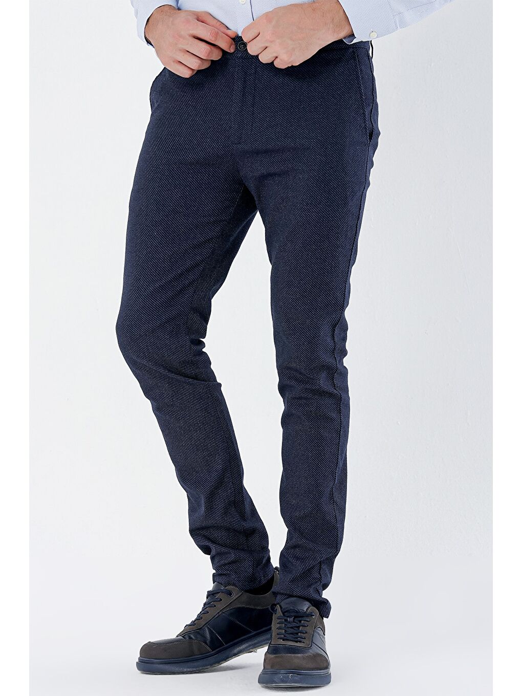 Koyu Lacivert Pamuklu Yandan Cepli Casual Slim Fit Chino Pantolon 1003235119-1