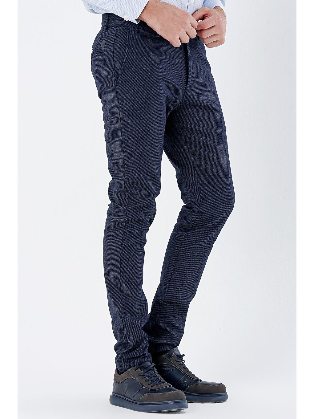 Koyu Lacivert Pamuklu Yandan Cepli Casual Slim Fit Chino Pantolon 1003235119-2