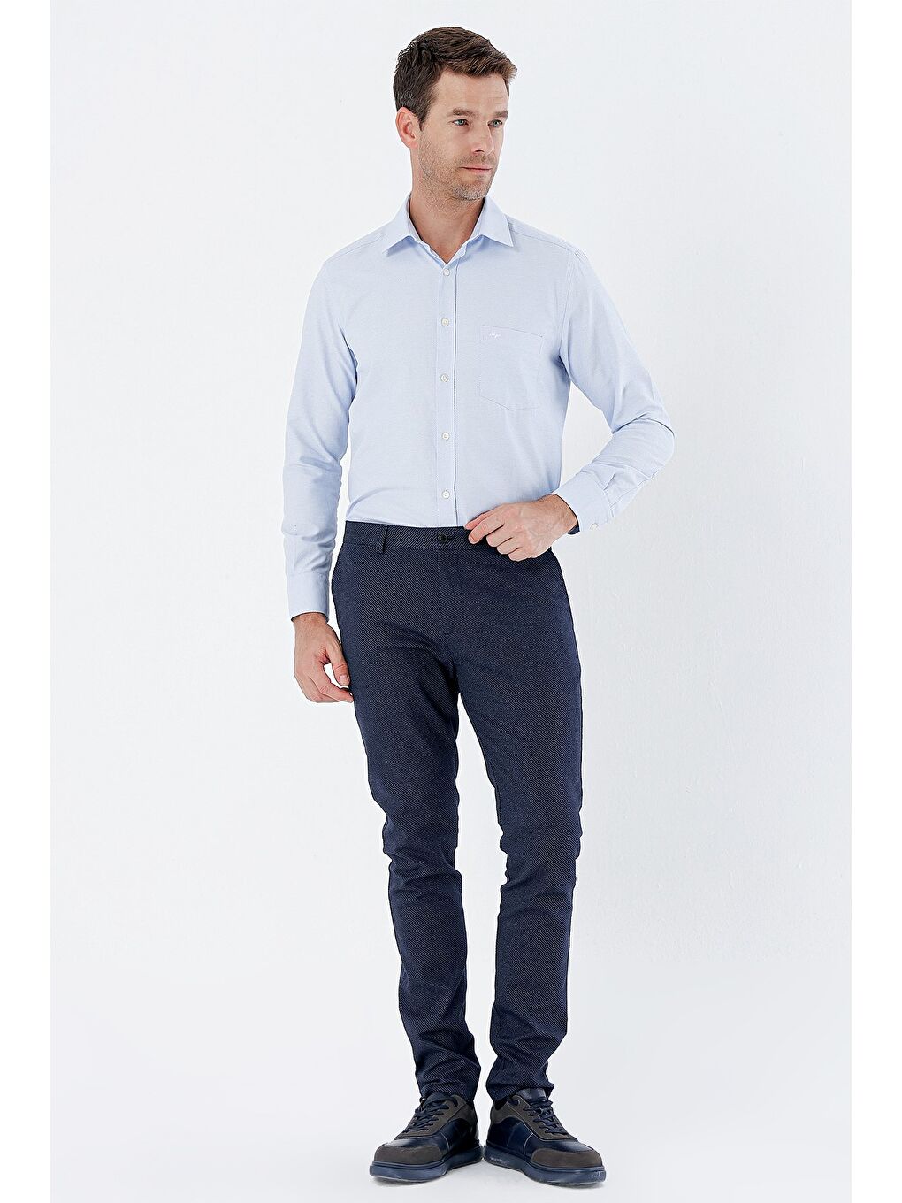 Koyu Lacivert Pamuklu Yandan Cepli Casual Slim Fit Chino Pantolon 1003235119-3