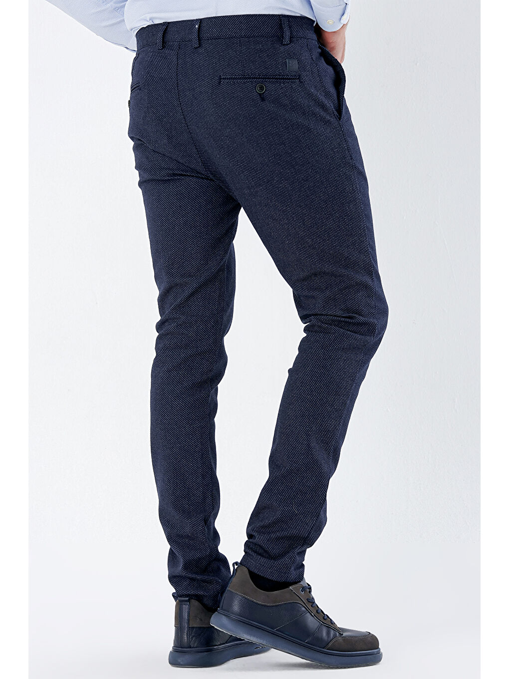 Koyu Lacivert Pamuklu Yandan Cepli Casual Slim Fit Chino Pantolon 1003235119-4