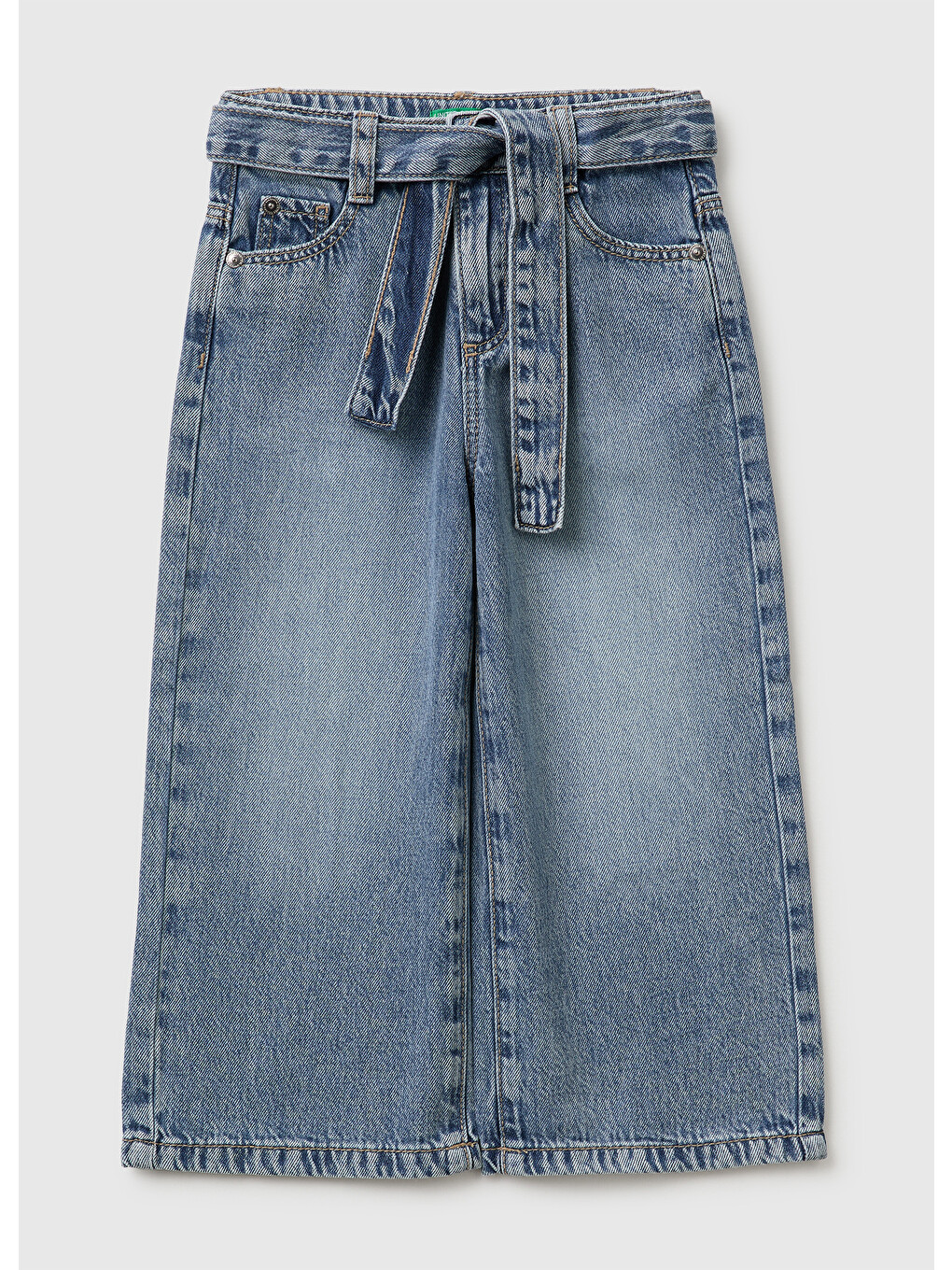 Mavi Kız Bebek Açık Denim Bol Paça Denim Düğmeli Kemerli Pantolon