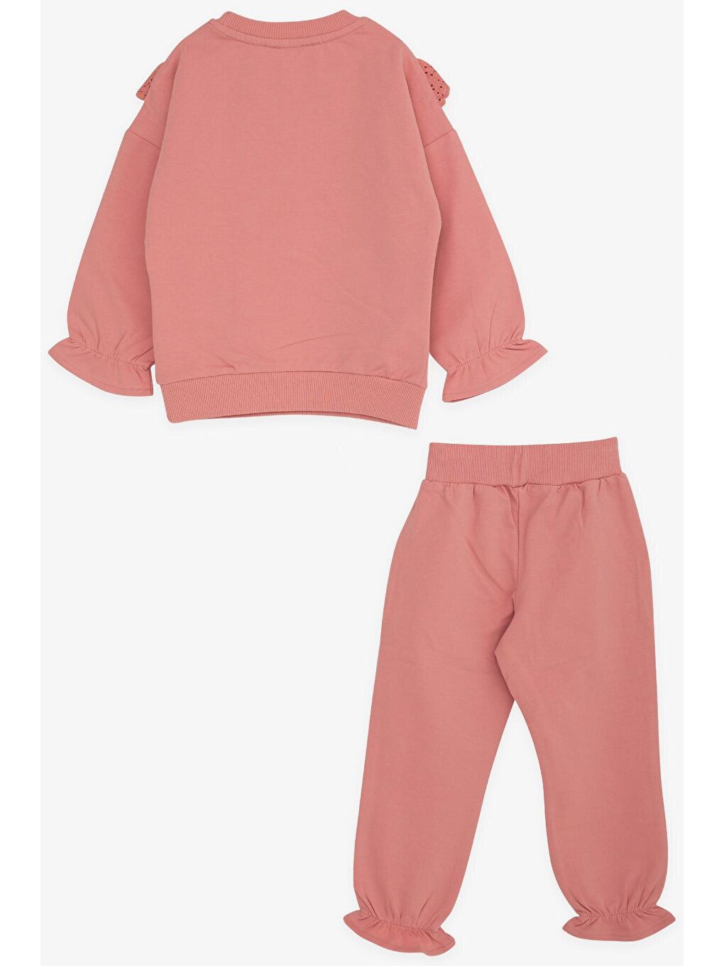 Pembe Kız Çocuk Taytlı Takım Güpürlü Gülkurusu (3-8 Yaş)-1