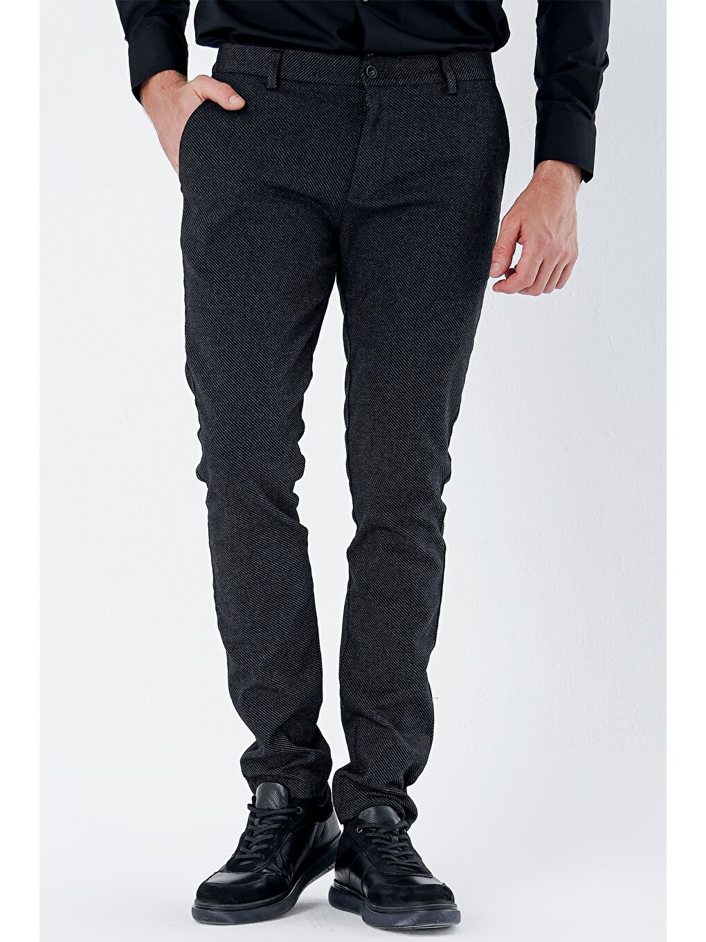 Siyah Pamuklu Yandan Cepli Casual Slim Fit Chino Pantolon 1003235119