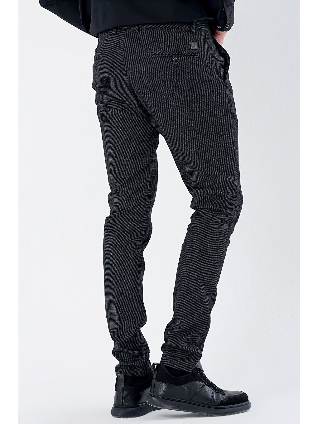 Siyah Pamuklu Yandan Cepli Casual Slim Fit Chino Pantolon 1003235119-1