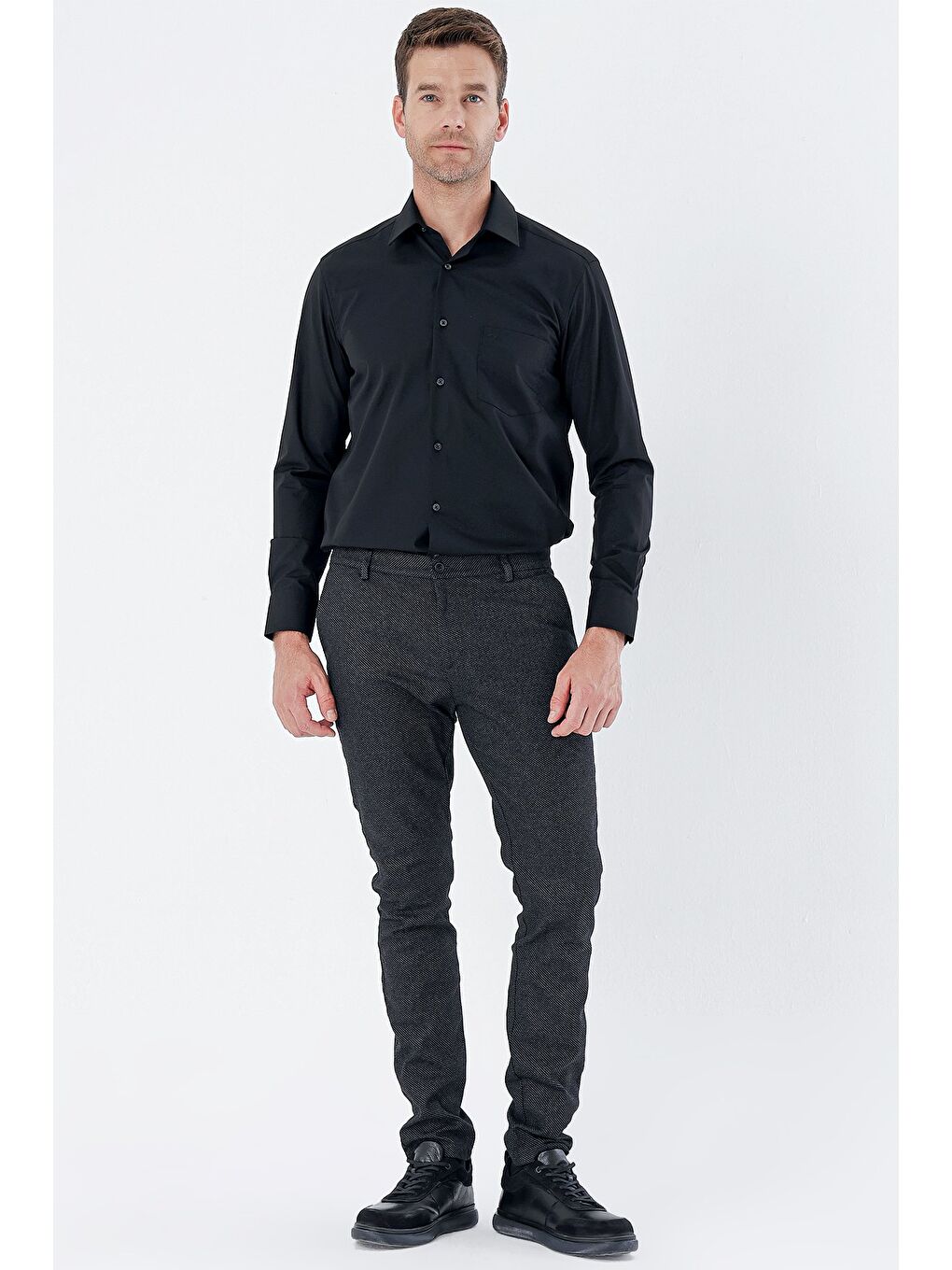 Siyah Pamuklu Yandan Cepli Casual Slim Fit Chino Pantolon 1003235119-5