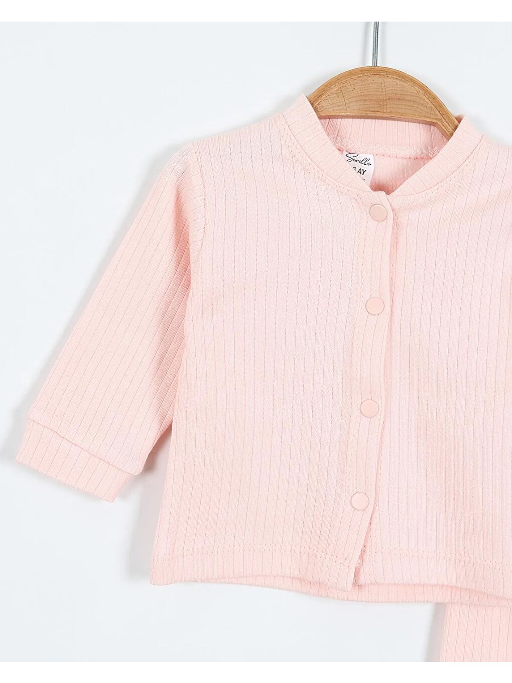 Pembe Çıtçıtlı %100 Pamuk Yenidoğan Fitilli Alt Üst Pijama Takım-2