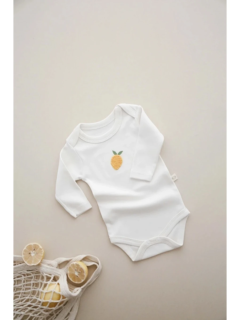 Ekru Limon Nakışlı Uzun Kollu Body-3