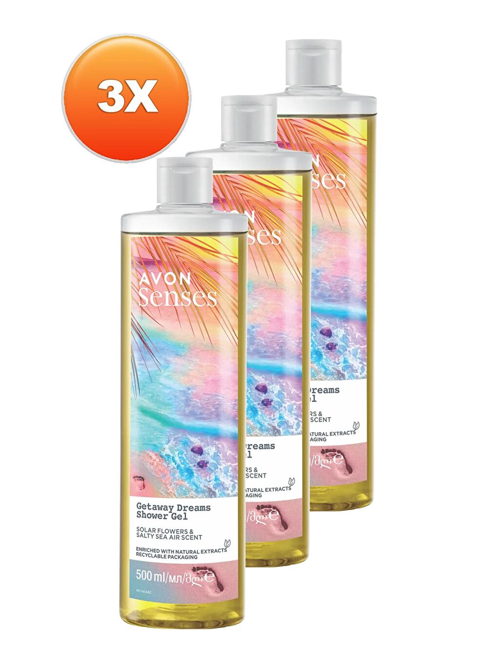 AVON Renksiz Senses Getaway Dreams Deniz Tuzu Ve Güneş Çiçeği Kokulu Duş Jeli 500 Ml. Üçlü Set - 1