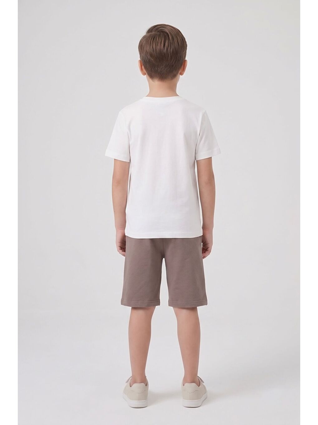 Kahverengi Kabartmalı Yazılı Tişörtlü Desenli Şortlu Erkek Çocuk 2li Takım 23816-3