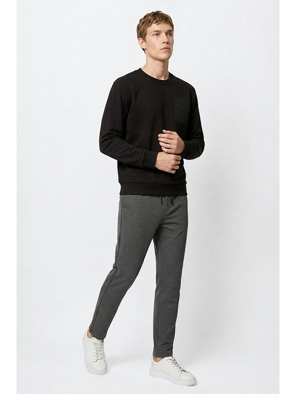 Erkek Gri Slim Fit Dar Kesim Beli Bağlamalı Yan Cepli Casual Jogger Pantolon