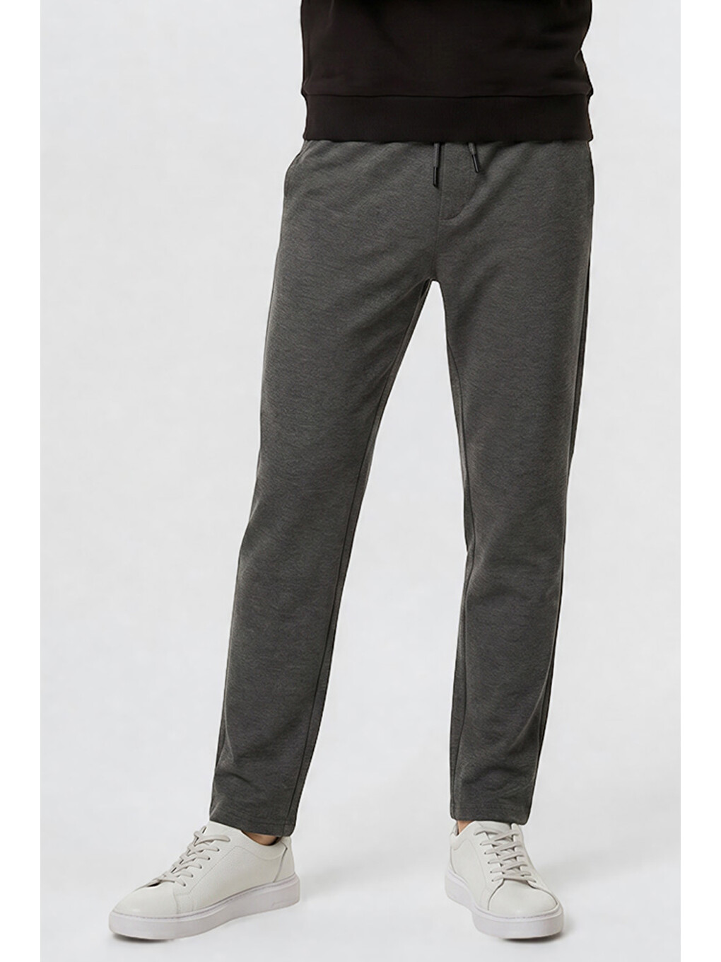 Erkek Gri Slim Fit Dar Kesim Beli Bağlamalı Yan Cepli Casual Jogger Pantolon-1