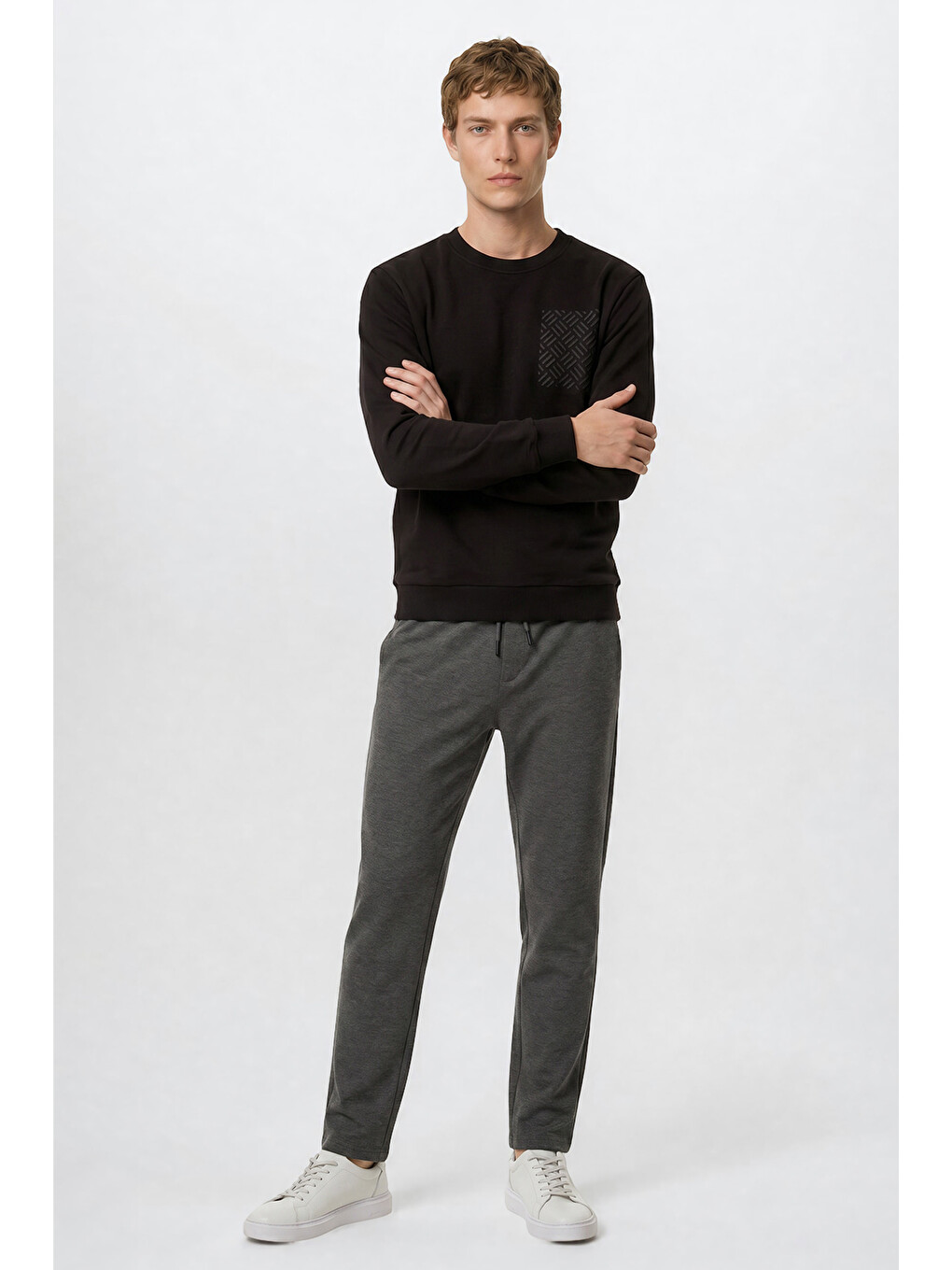 Erkek Gri Slim Fit Dar Kesim Beli Bağlamalı Yan Cepli Casual Jogger Pantolon-2