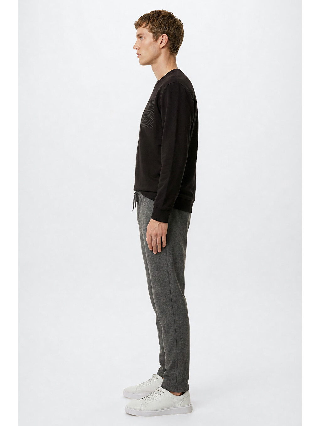 Erkek Gri Slim Fit Dar Kesim Beli Bağlamalı Yan Cepli Casual Jogger Pantolon-3