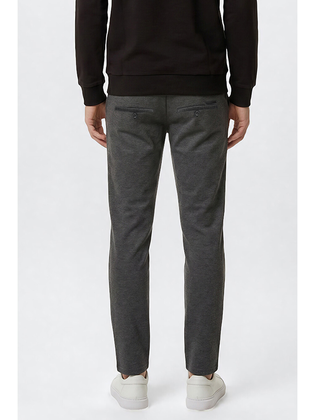 Erkek Gri Slim Fit Dar Kesim Beli Bağlamalı Yan Cepli Casual Jogger Pantolon-4