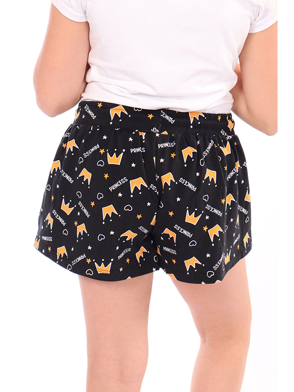 Siyah Kız Çocuk Komple Princess Desenli Şort-1