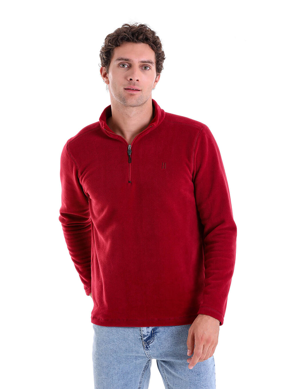 Hatemoğlu Bordo Regular Fit Düz Yarım Fermuarlı Bato Yaka Polar Sweatshirt