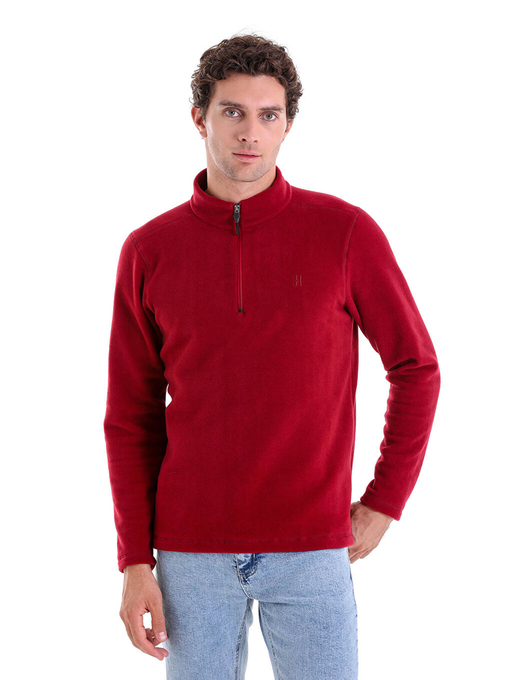 Hatemoğlu Bordo Regular Fit Düz Yarım Fermuarlı Bato Yaka Polar Sweatshirt - 1