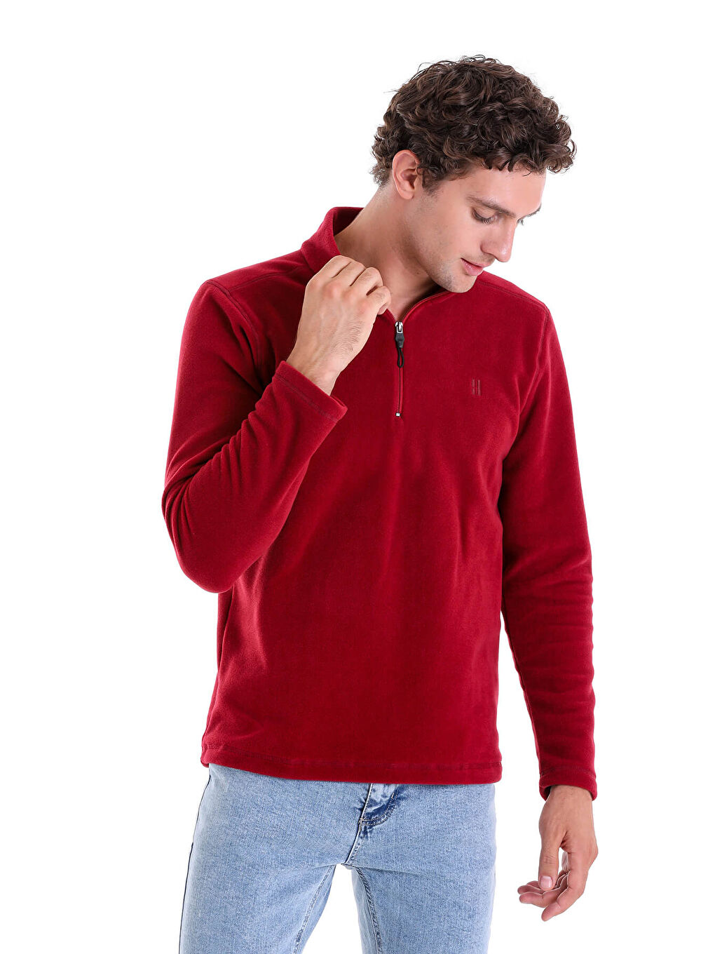 Hatemoğlu Bordo Regular Fit Düz Yarım Fermuarlı Bato Yaka Polar Sweatshirt - 2