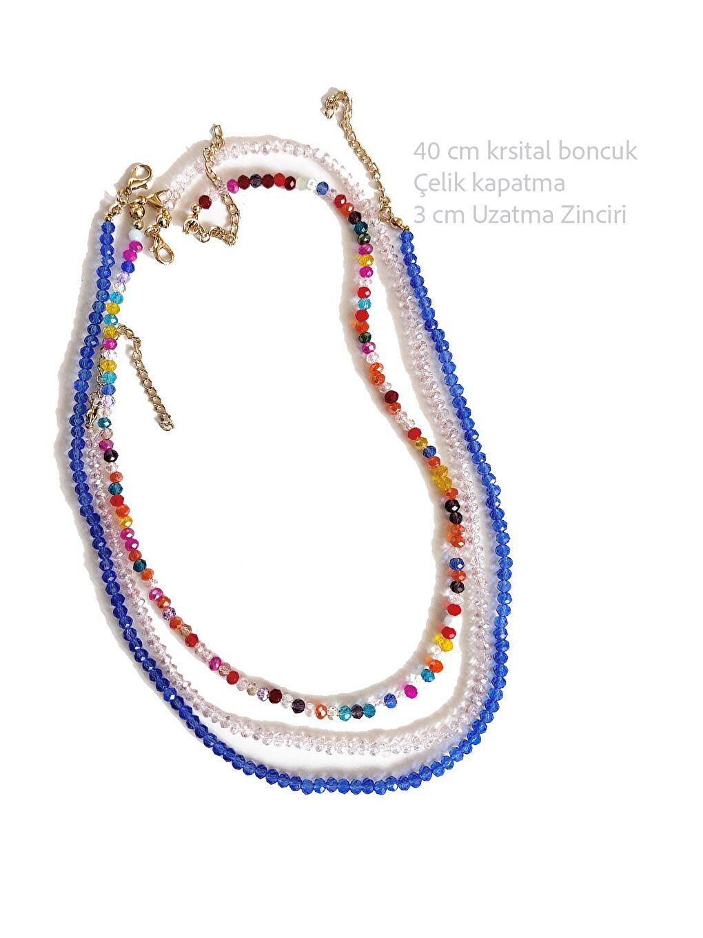 Mavi Kristal Kadın Kolye 3 'lü Set-1