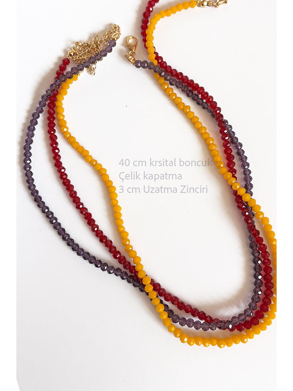 Sarı Kristal Kadın Kolye 3 'lü Set-3