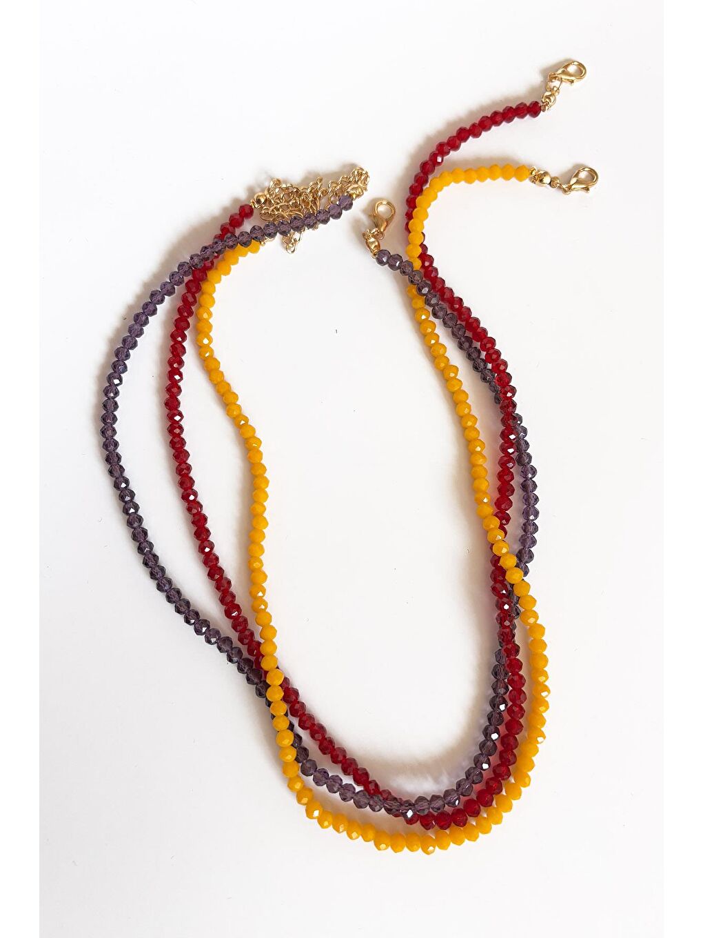 Sarı Kristal Kadın Kolye 3 'lü Set-4