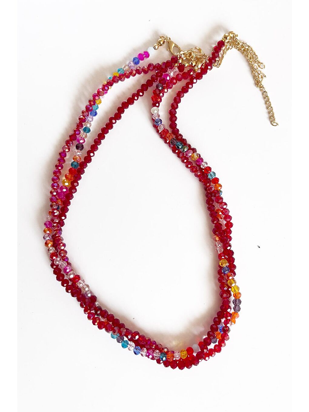 Kırmızı Kristal Kadın Kolye 3 'lü Set-1