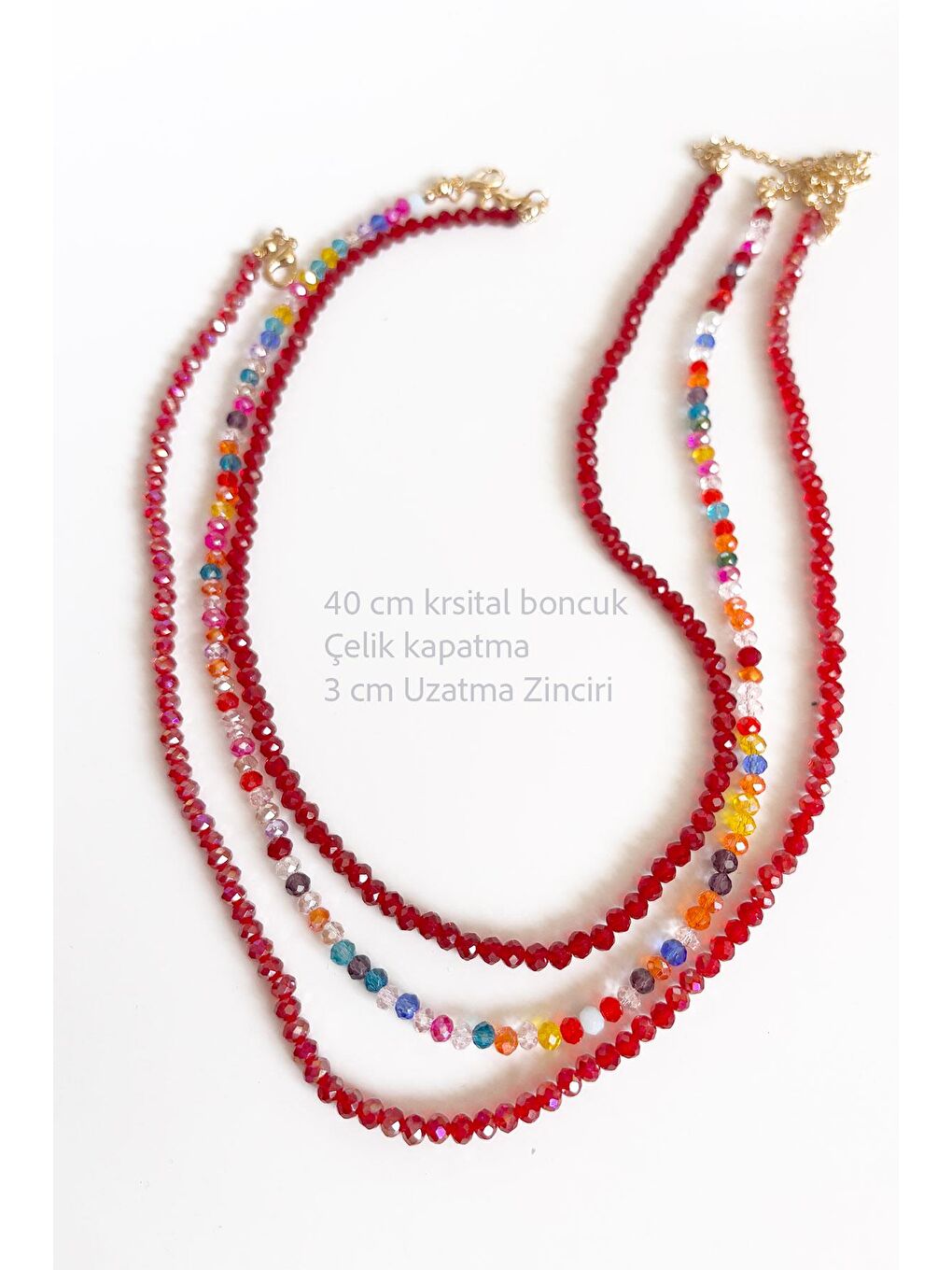 Kırmızı Kristal Kadın Kolye 3 'lü Set-3