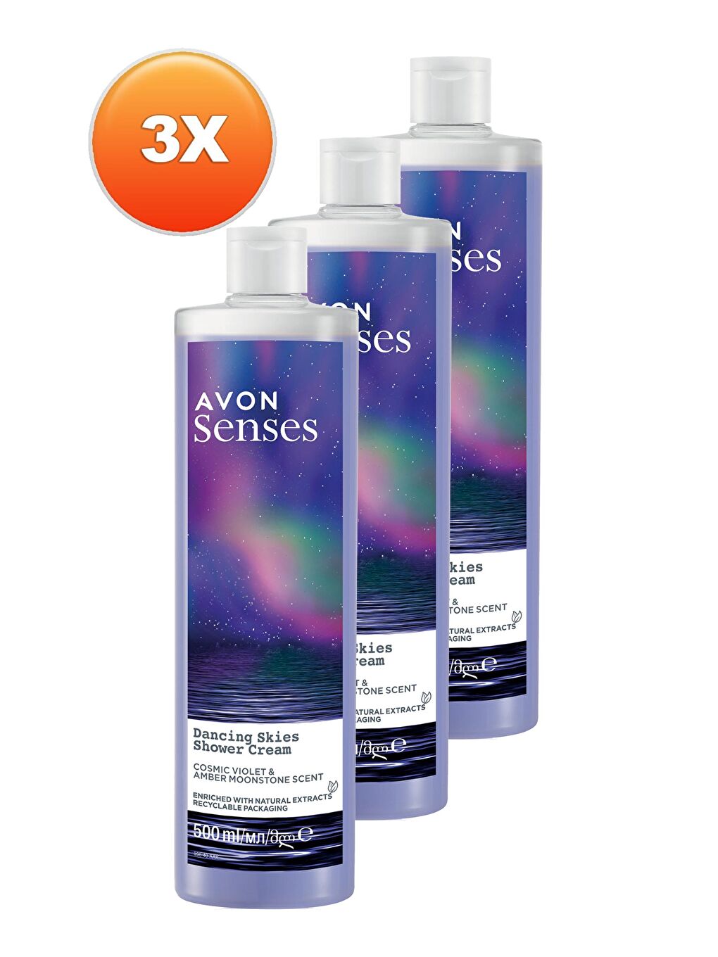 AVON Renksiz Senses Dancing Skies Menekşe ve Ahududu Kokulu Kremsi Duş Jeli 500 Ml. Üçlü Set - 1