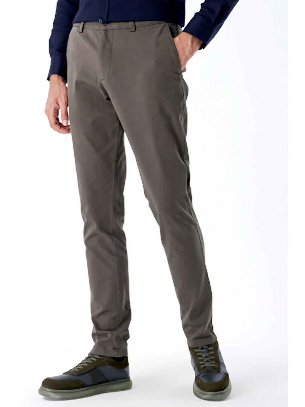 Koyu Haki Pamuklu Yandan Cepli Casual Slim Fit Chino Pantolon 1003235117