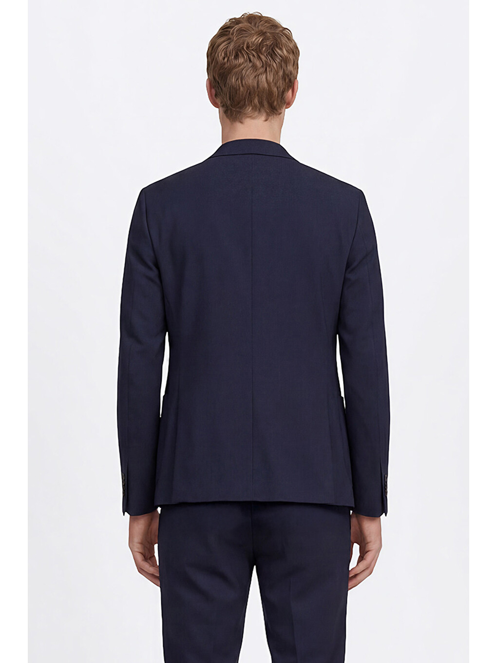 Erkek Lacivert Slim Fit Dar Kesim Kırlangıç Yaka Beli Bağlamalı Torba Cepli Takım Elbise-6