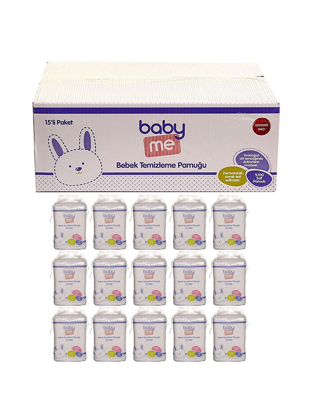 baby me Karışık Bebek Temizleme Pamuğu 15x60 Adet