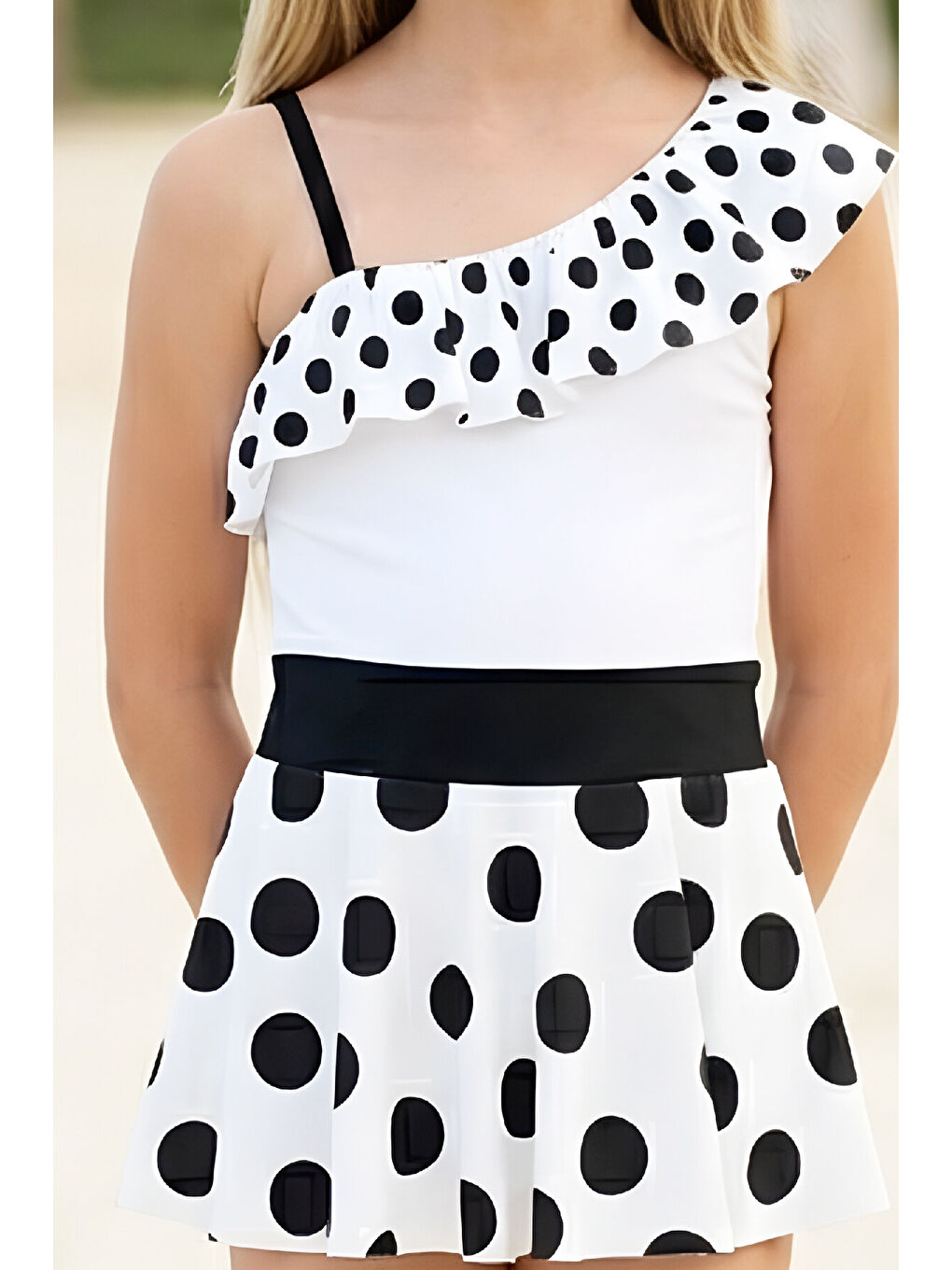 Beyaz Kız Çocuk Elbise Mayo-İç Mayolu ve Yaka Volanlı 7-12 Yaş 12611