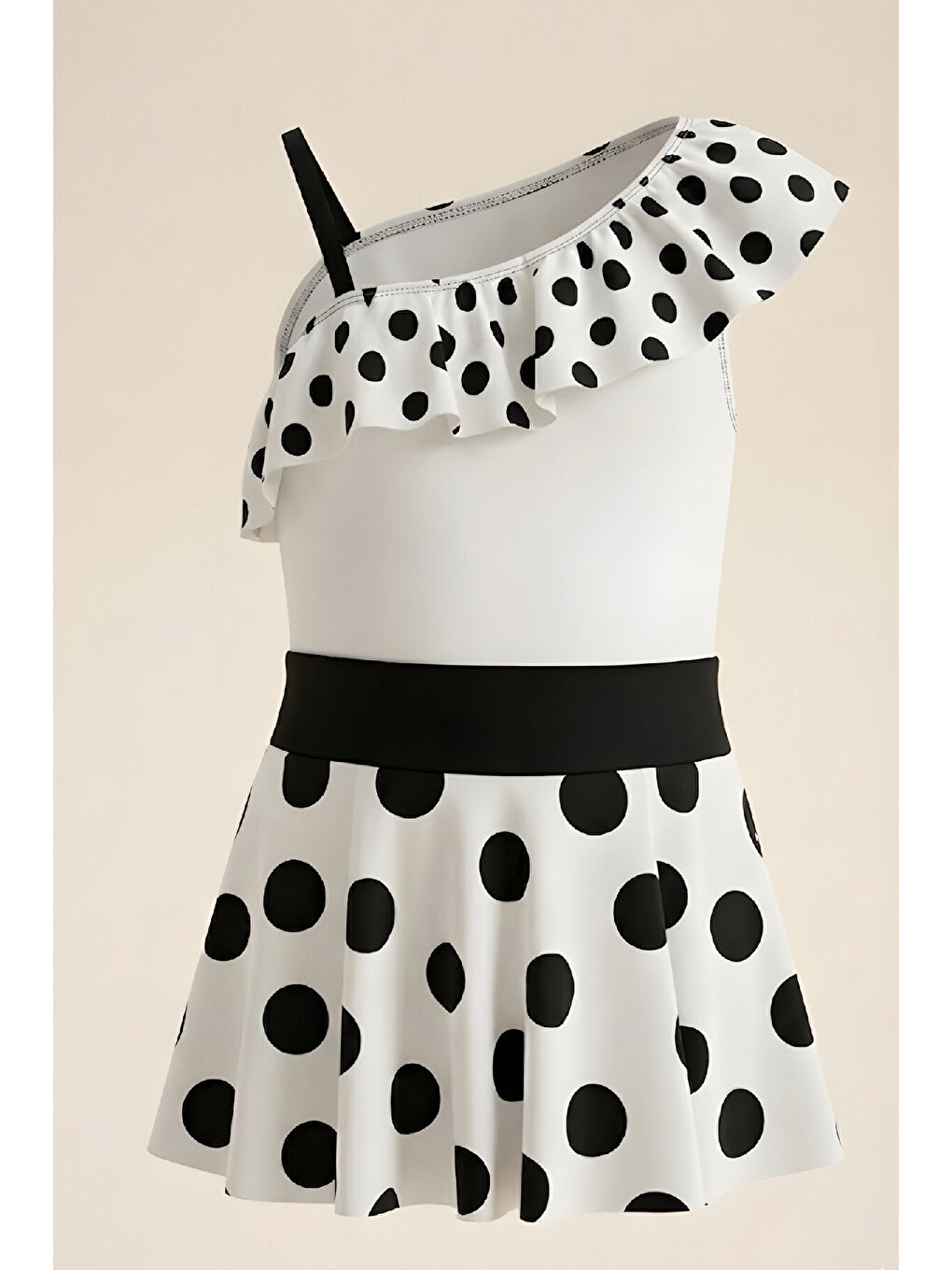 Beyaz Kız Çocuk Elbise Mayo-İç Mayolu ve Yaka Volanlı 7-12 Yaş 12611-1