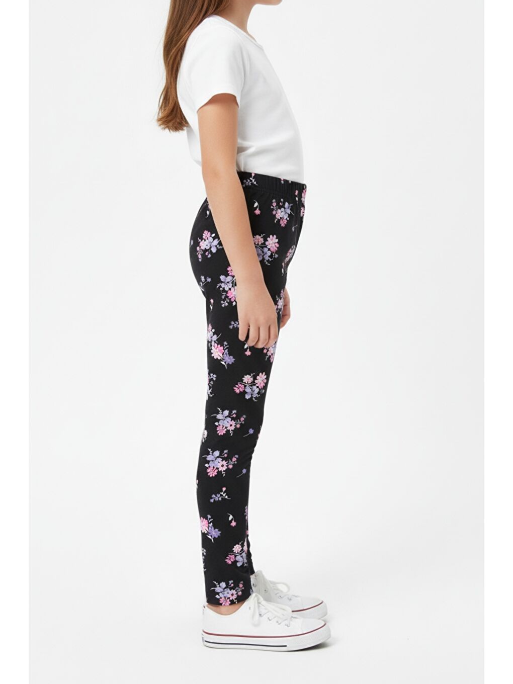 Siyah Kız Çocuk Baskılı Yüksek Bel Basic Tayt-1