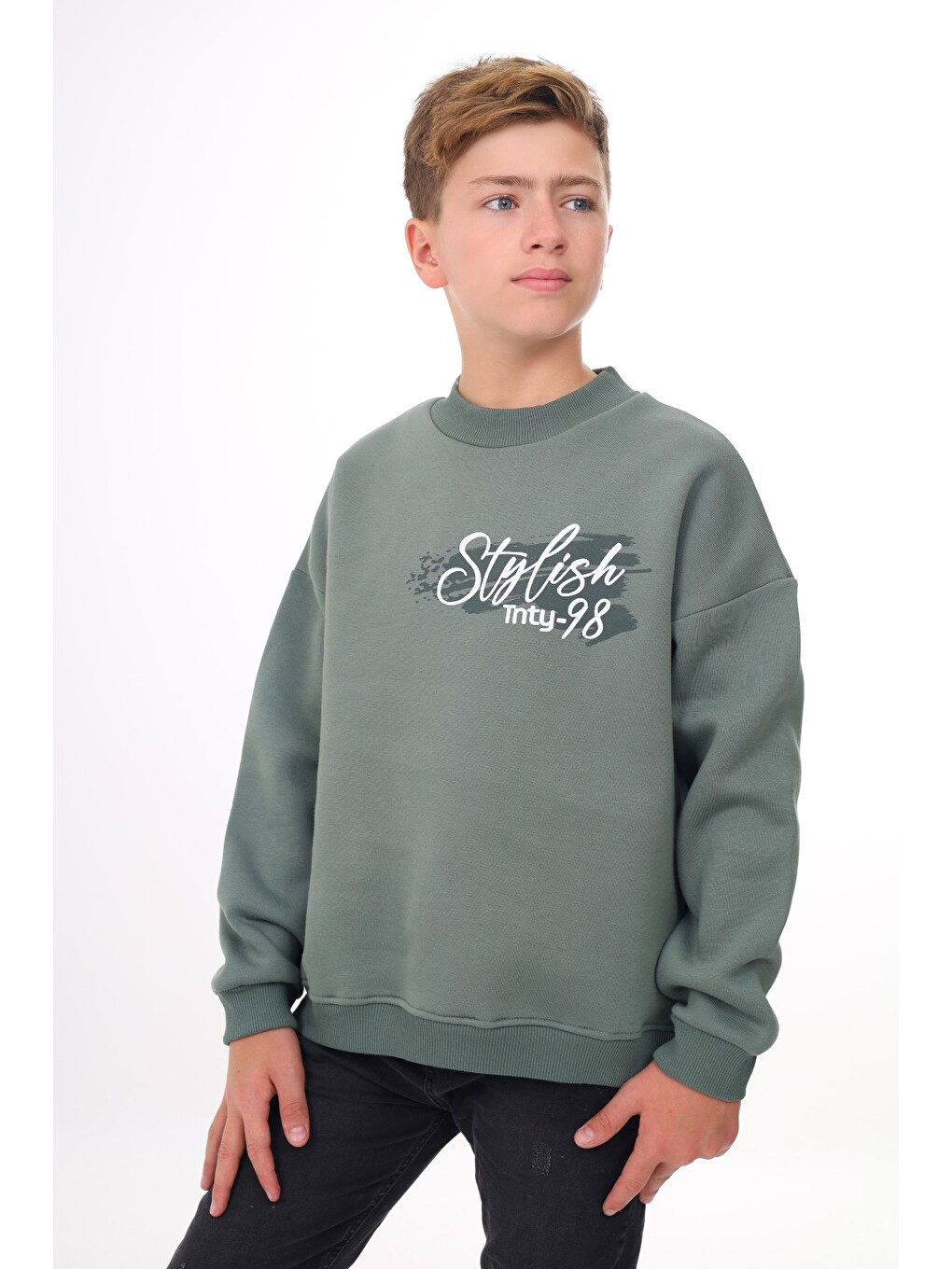 Yeşil Erkek Çocuk Baskılı Sweatshirt-1