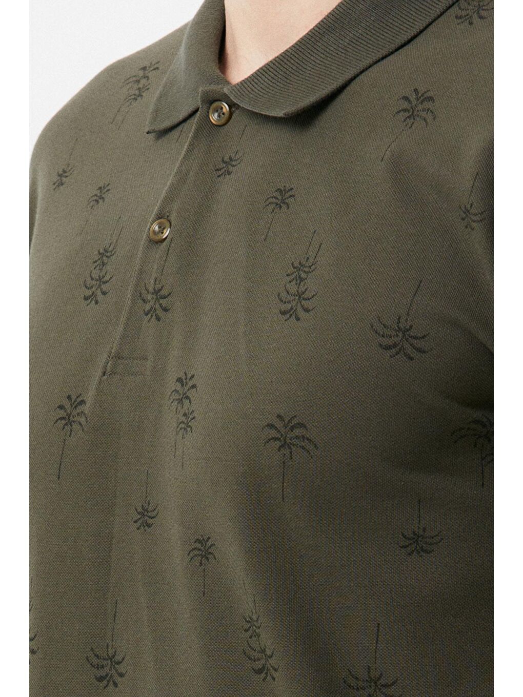 Haki Palmiye Baskılı Polo Yaka Tişört-3