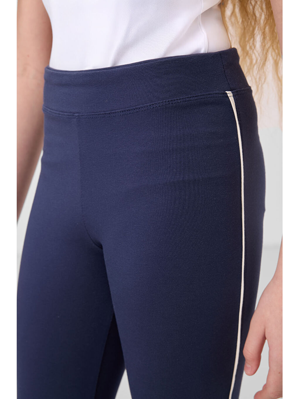 Lila Ekru-İndigo Pamuklu O Yaka Standart Fit Basic İspanyol Paça Kız Çocuk Tayt Takım - 75192-3