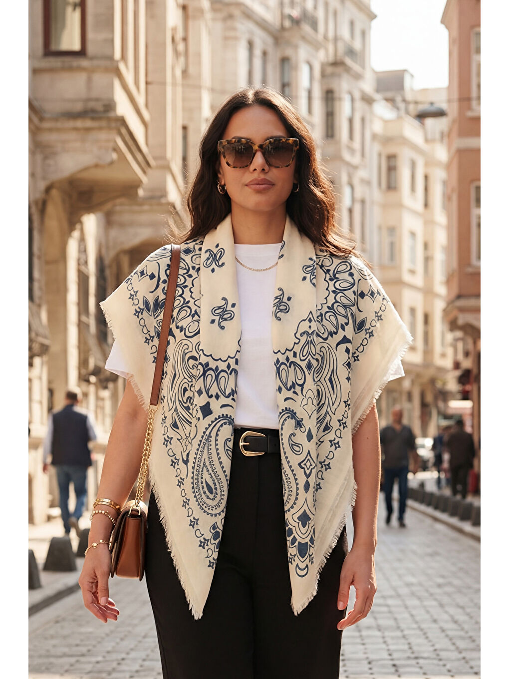 Petrol Pamuklu 110 x 110 cm Desenli Kadın Şal 6941400-3