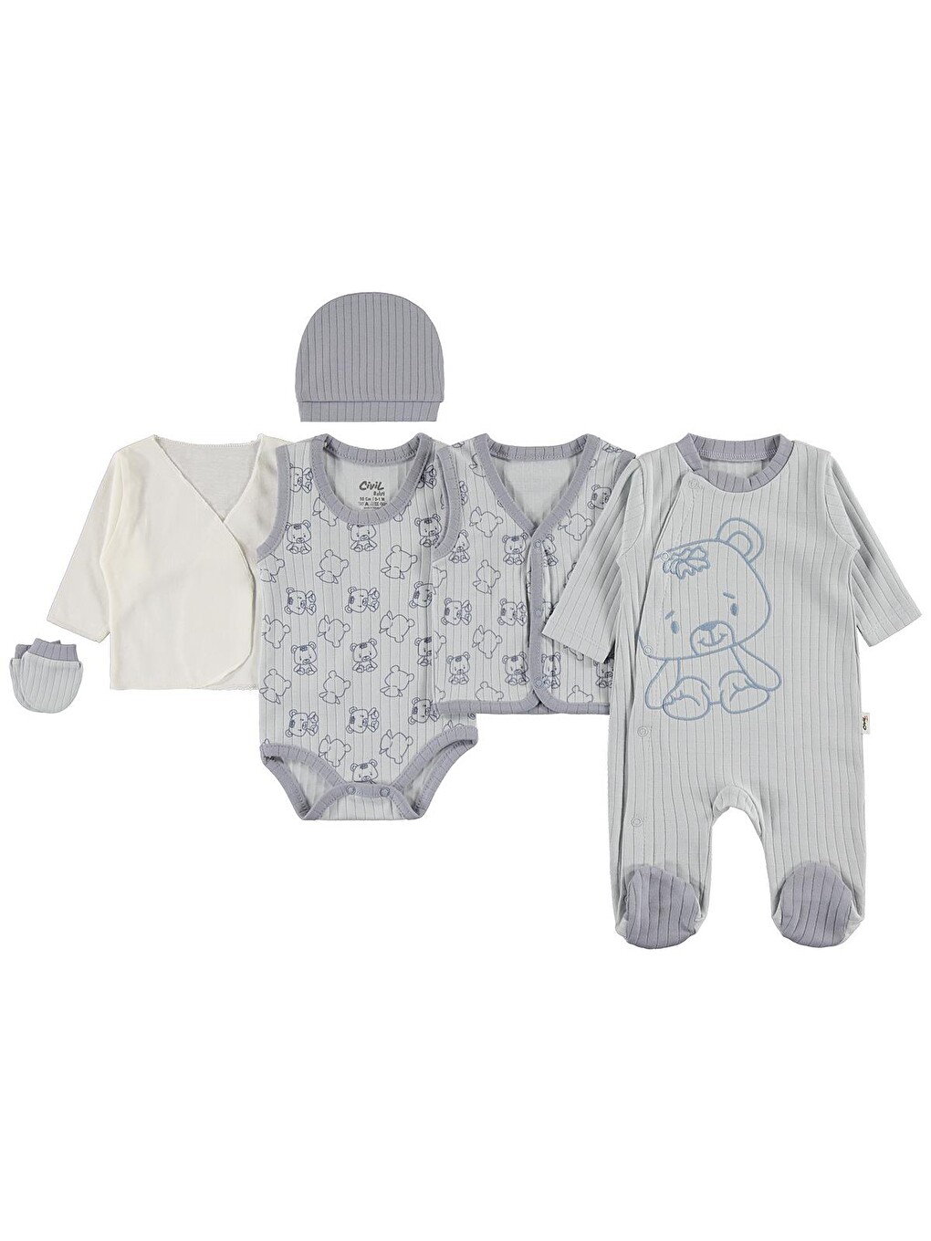 Turkuaz Baby Ayı Baskılı 6lı Zıbın Takımları - Mavi