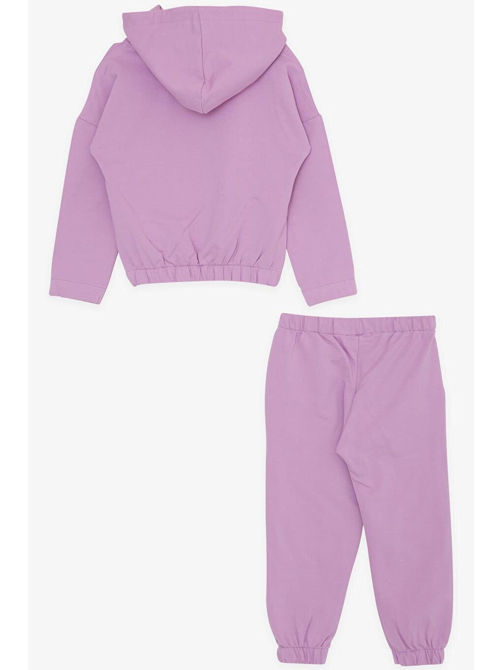 Kız Çocuk EşofmanTakımı Yazı Baskılı Kapüşonlu Cepli Lila (3-7 Yaş)-1