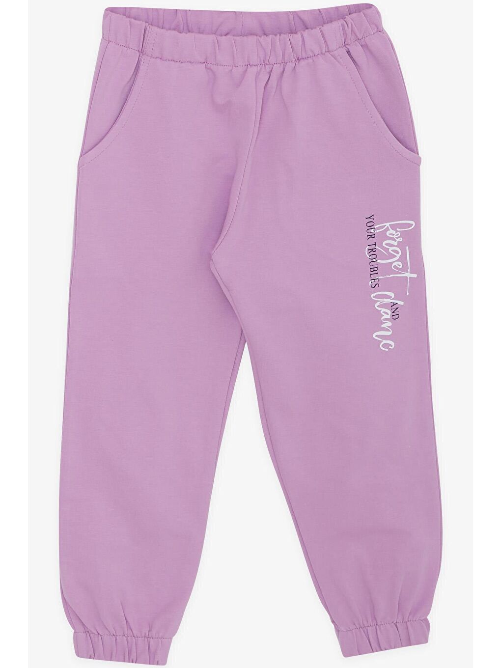Kız Çocuk EşofmanTakımı Yazı Baskılı Kapüşonlu Cepli Lila (3-7 Yaş)-3