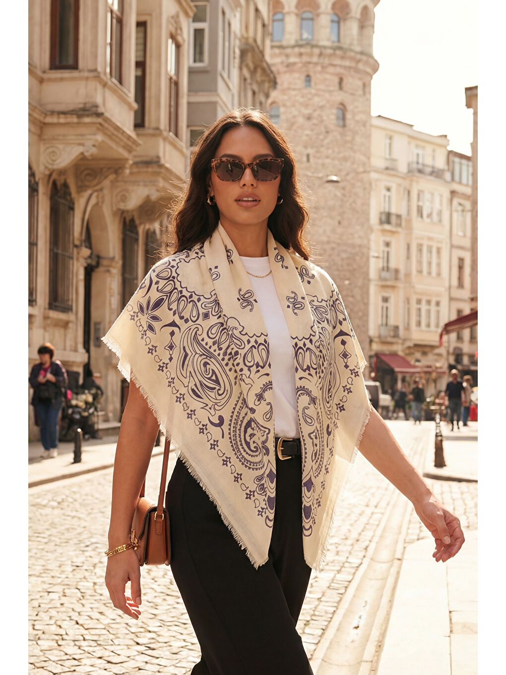 Lacivert Pamuklu 110 x 110 cm Desenli Kadın Şal 6941400-3