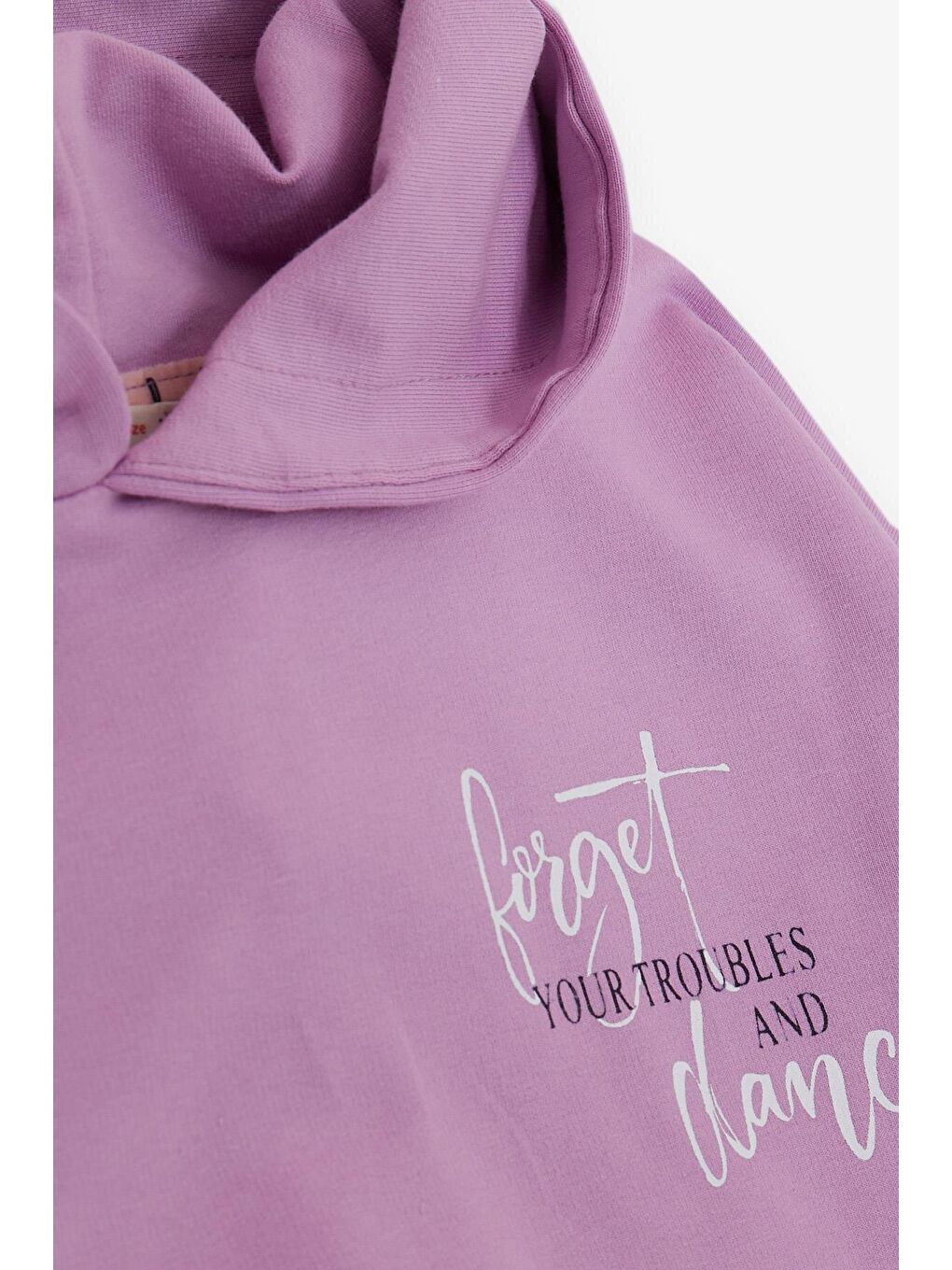 Kız Çocuk EşofmanTakımı Yazı Baskılı Kapüşonlu Cepli Lila (3-7 Yaş)-4