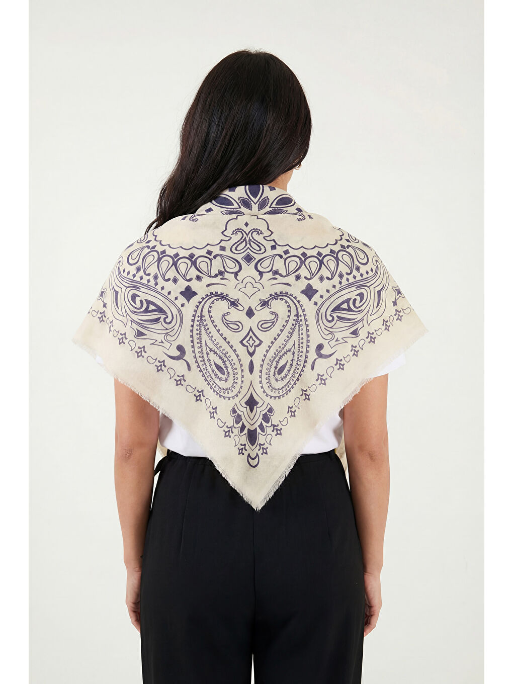 Lacivert Pamuklu 110 x 110 cm Desenli Kadın Şal 6941400-4