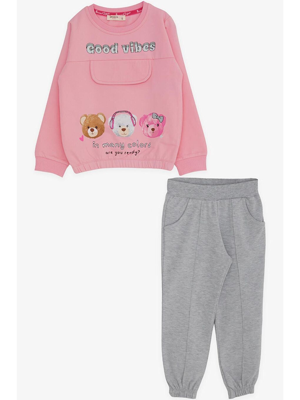 Kız Çocuk Eşofman Takımı Ayıcık Baskılı Pembe (3 Yaş)-4